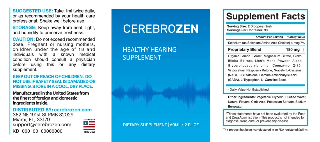 CerebroZen Ingredient label